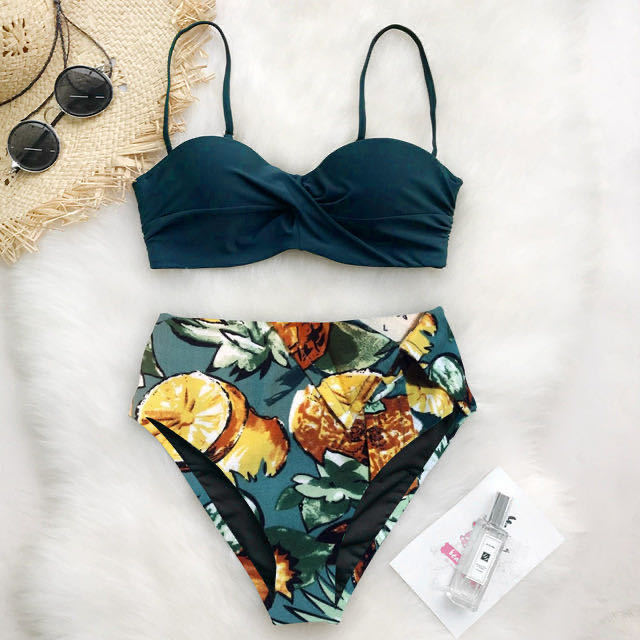Dame høj taljet bikini sæt med floral top Skovae