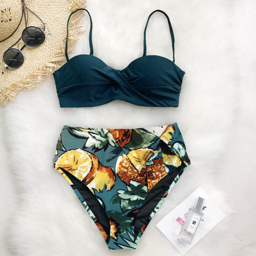 Dame høj taljet bikini sæt med floral top Skovae