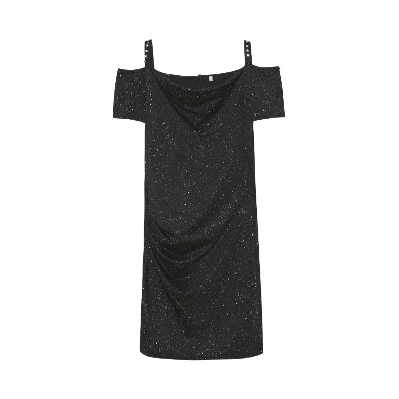 Off-Shoulder Rynke Slip-Kjole Stilla