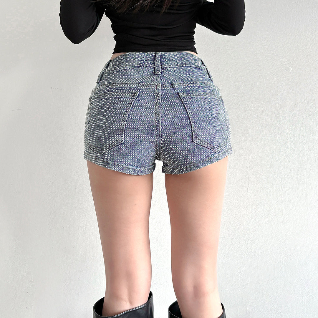 Dame Glitrende Denim-Shorts med glitrende accenter Skovae