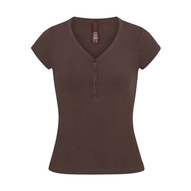 Damer Kortærmet Henley T-Shirt Stilla