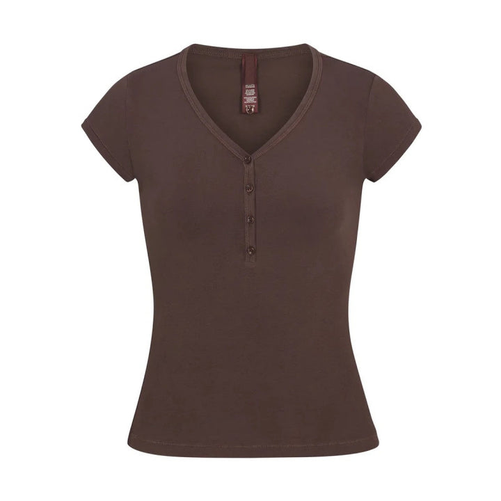 Damer Kortærmet Henley T-Shirt Stilla