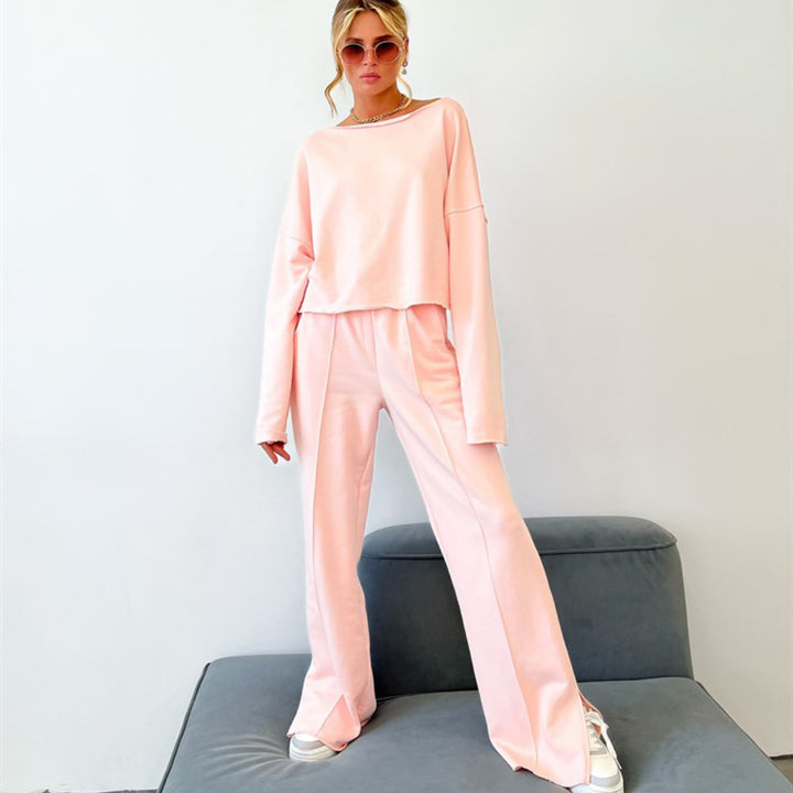 Dame casual sweatshirt og brede bukser i afslappet stil