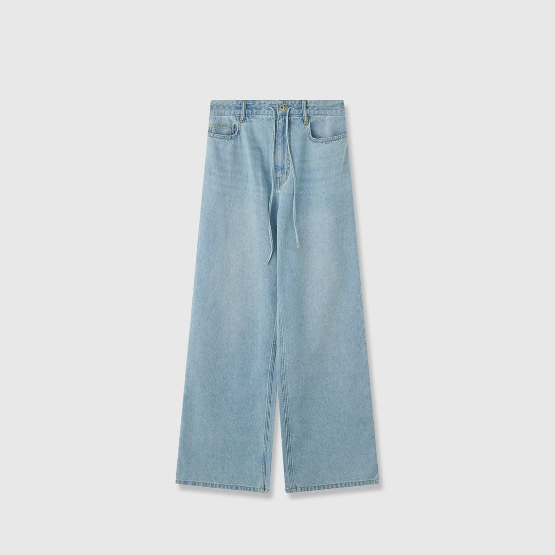 Damer bredskåret denim culotte med høj talje og elastisk bånd