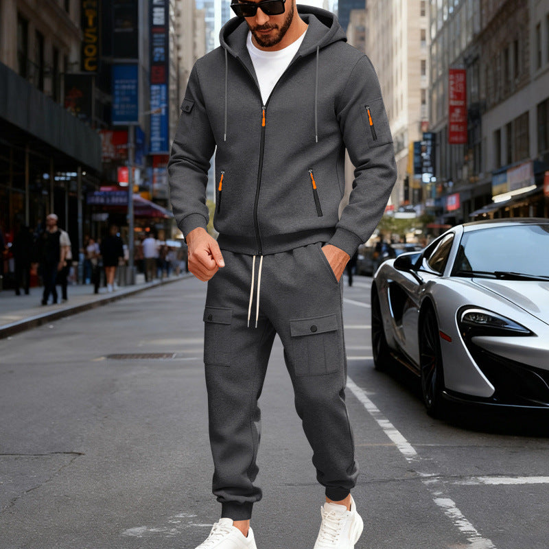 Herrer nan urban sweatpants sæt lavet af bomuldsblanding med cargo-lommer og funktionelle lynlåse Skovae