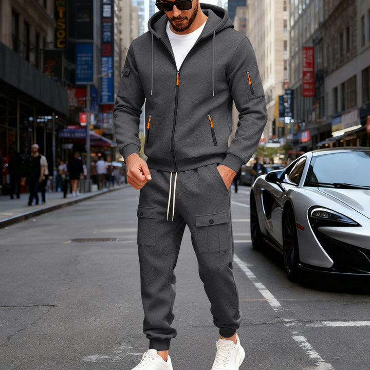 Herrer nan urban sweatpants sæt lavet af bomuldsblanding med cargo-lommer og funktionelle lynlåse Skovae