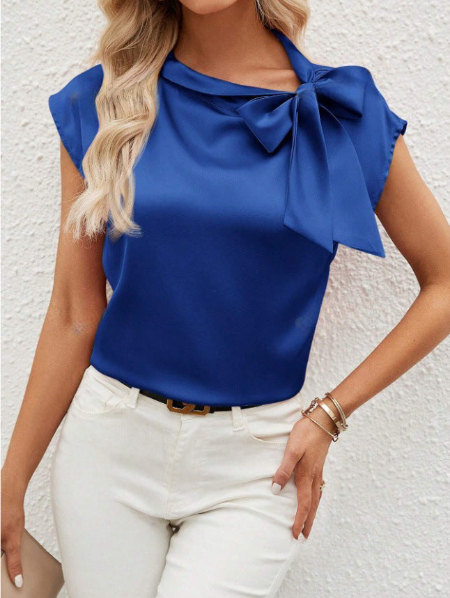 Dame Elegant Satinbluse med Sløjfedetalje Skovae