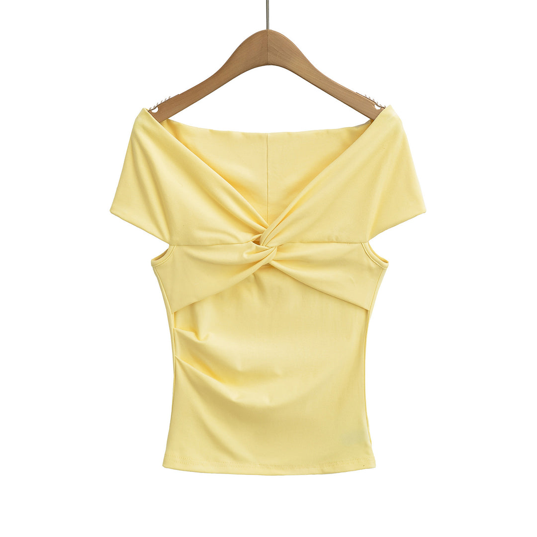 Dame Off-Shoulder Overdel med raffineret knudedesign og elastisk materiale Stilla