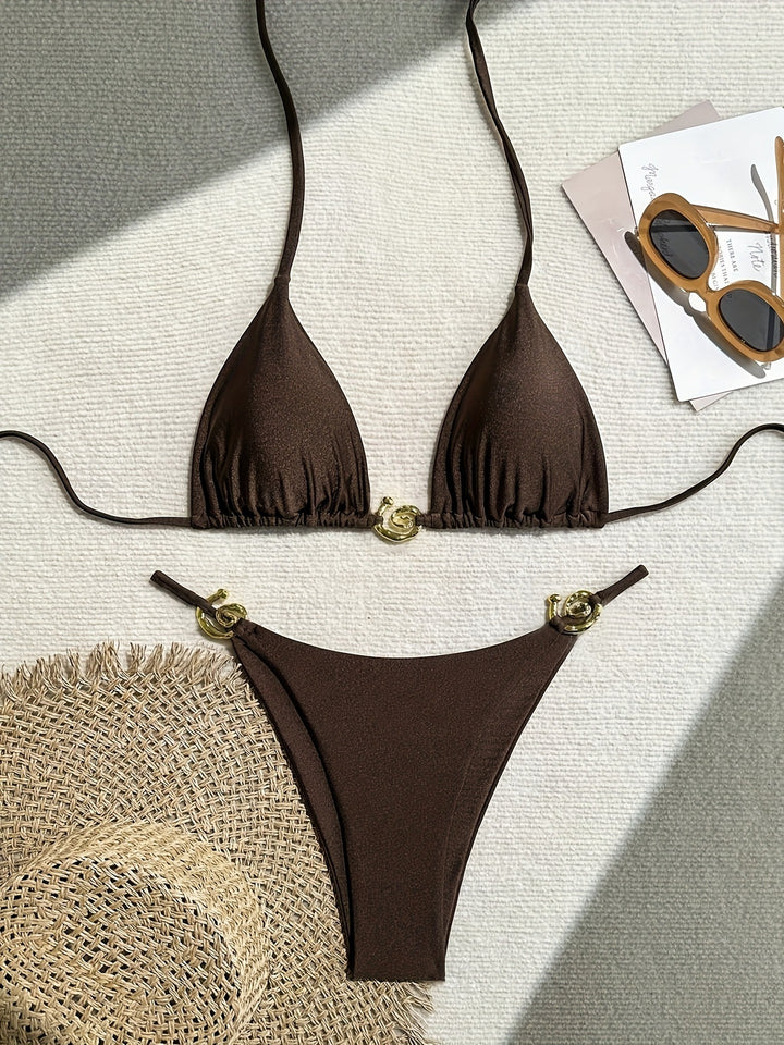 Dame Triangel-Bikini med gyldne accenter og justerbare stropper Stilla