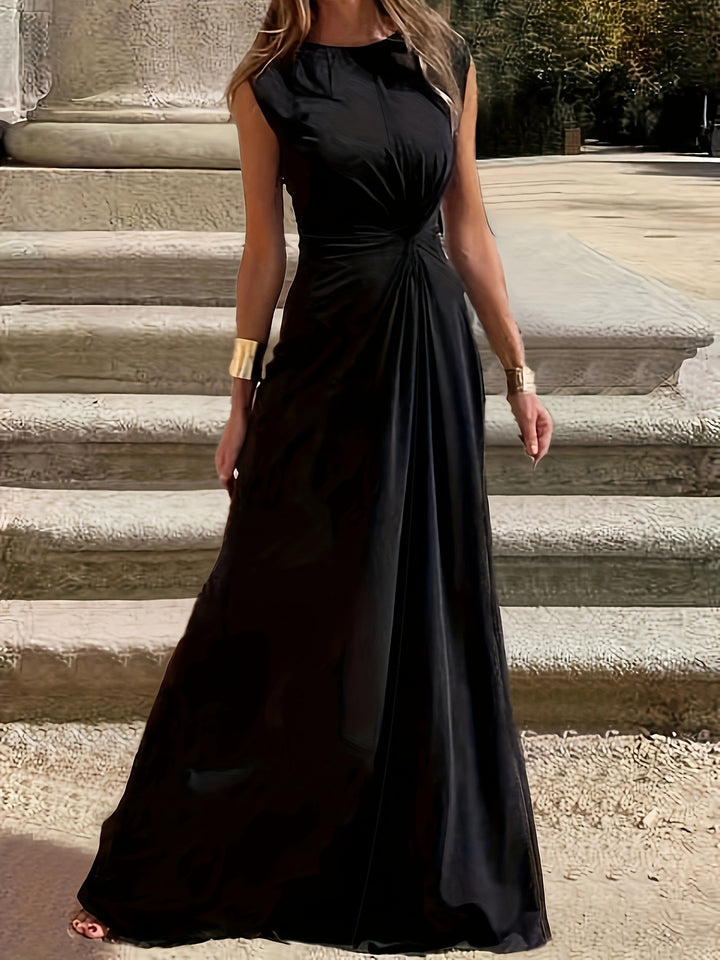 Dame Elegant Maxikjole med raffineret Drapering og Rundhalset Stilla