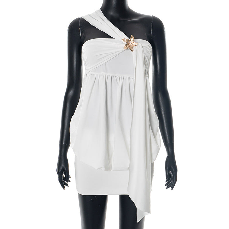 Dame One-Shoulder Draperet Mini-Kjole med udsmykkede detaljer Stilla