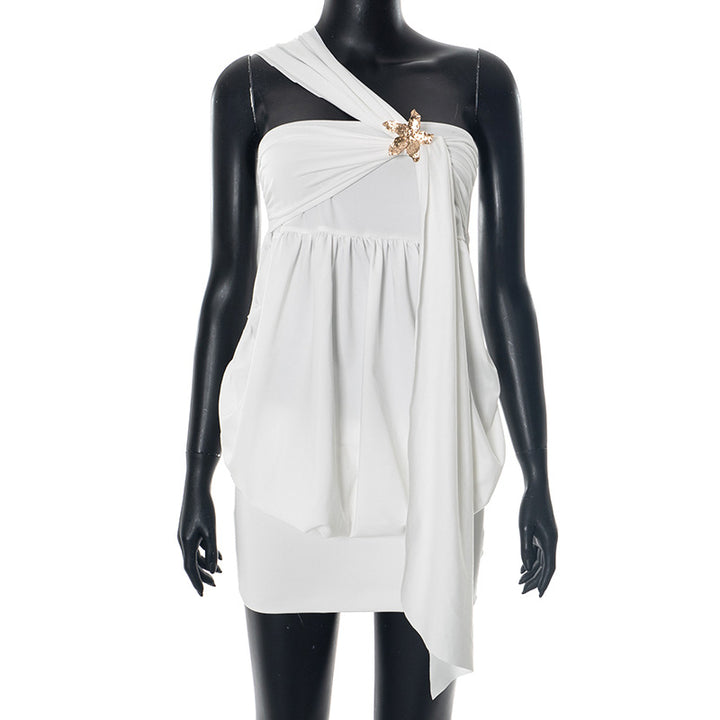 Dame One-Shoulder Draperet Mini-Kjole med udsmykkede detaljer Stilla