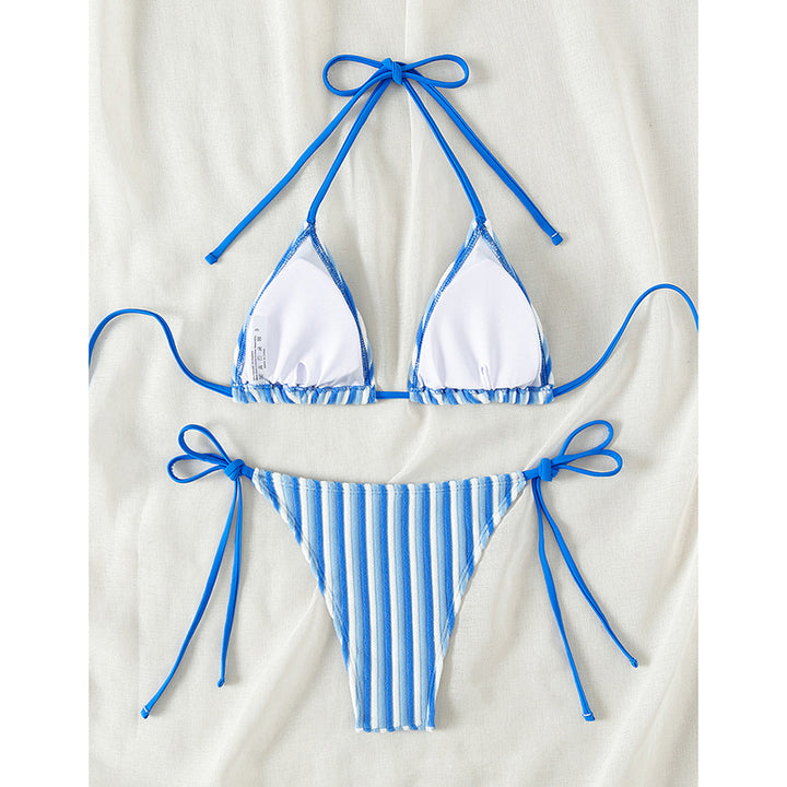 Dame triangel-bikini med raffinerede striber og legesyge sløjfer Skovae