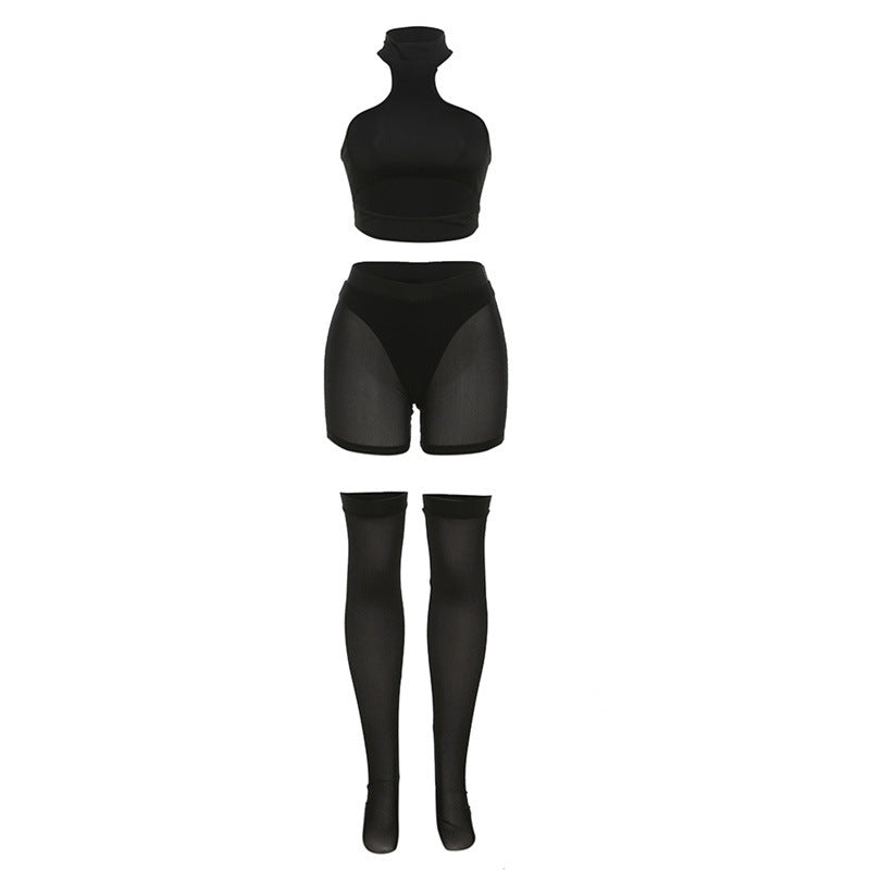 Dame Sportsæt med højtstående top og gennemsigtige shorts Stilla