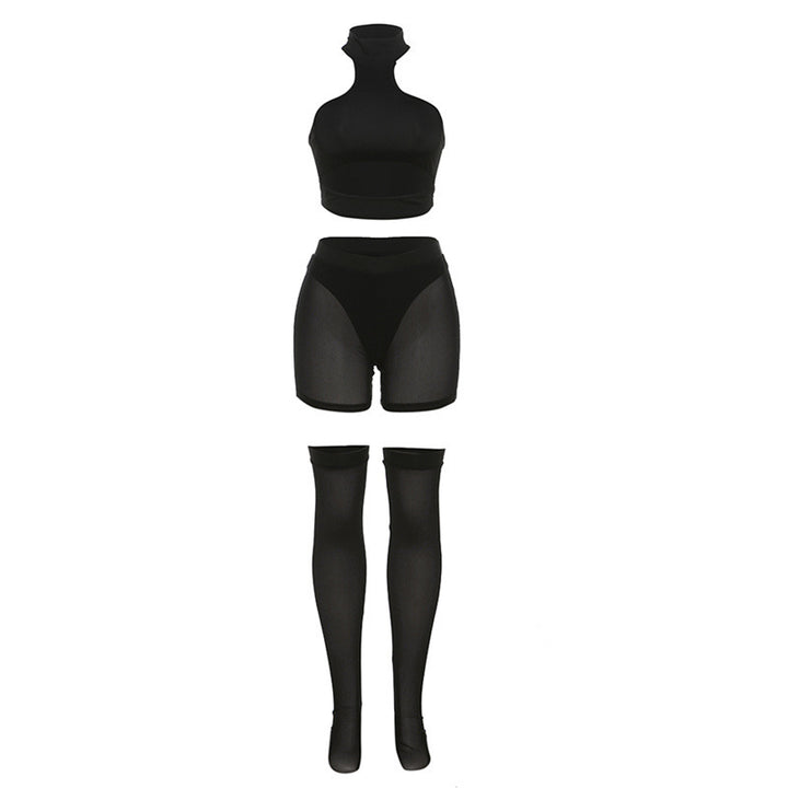 Dame Sportsæt med højtstående top og gennemsigtige shorts Stilla