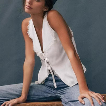 Dame Spids-Crop-Top med raffineret Bindedetalje Stilla