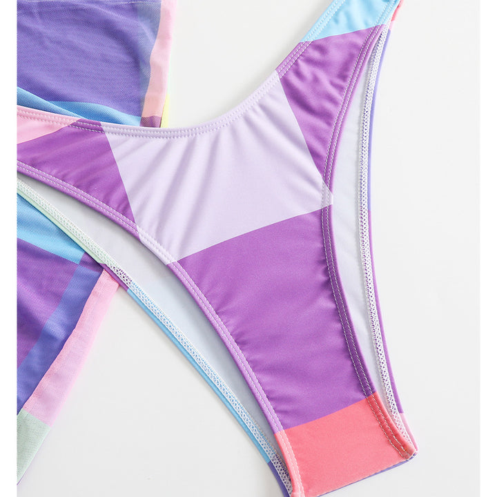 Dame Bikiniset med farverigt patchwork-design og smart overtræk Stilla