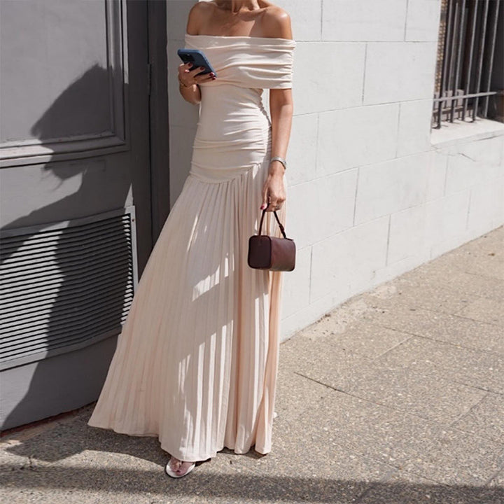Dame Off-Shoulder Maxikjole med bløde rynker og elastisk talje Stilla