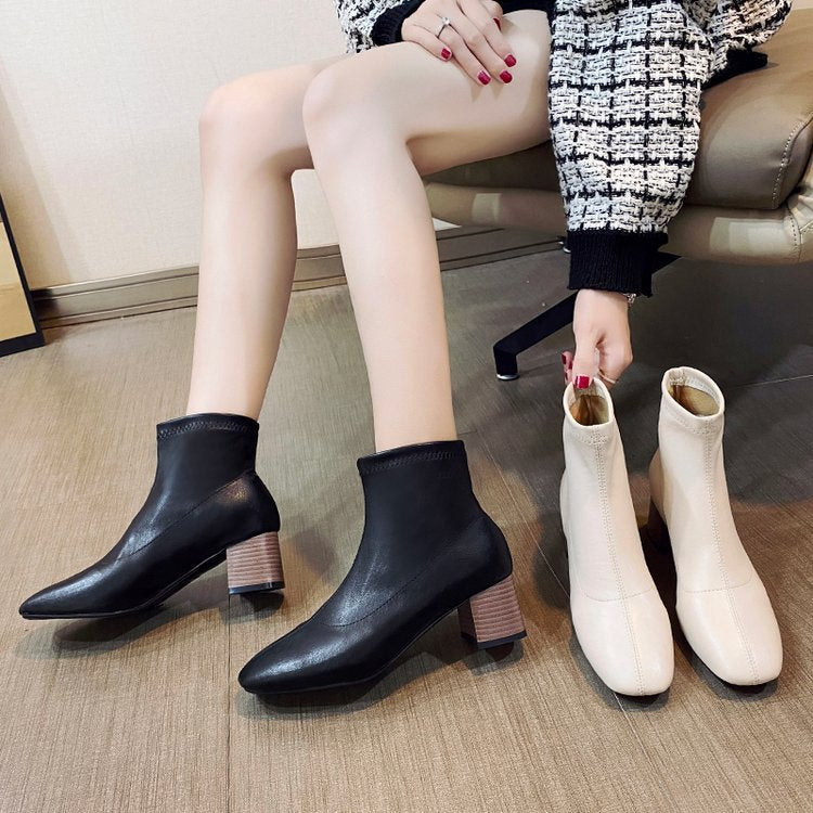 Dame Elegante Ankle Boots i høj kvalitet kunstlæder med moderne blokhæle Stilla