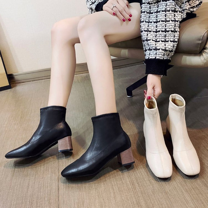 Dame Elegante Ankle Boots i høj kvalitet kunstlæder med moderne blokhæle Stilla