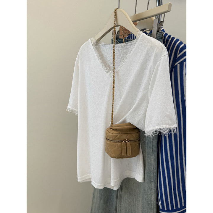 Damer Casual V-Udskæring T-Shirt med frynset kanter Stilla