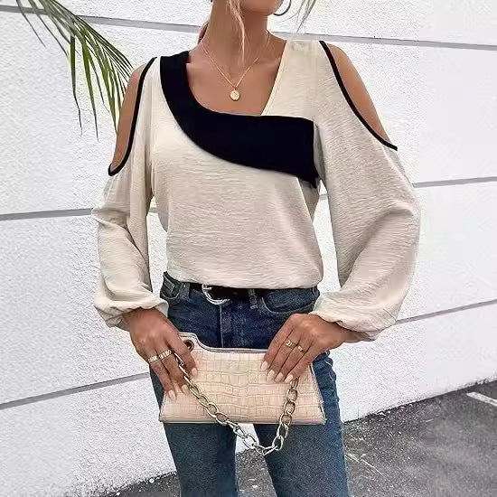 Dame top med asymmetrisk design og kolde skuldre Stilla
