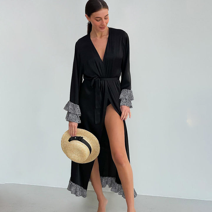 Dame Kimono-robe med elegante flæser Stilla