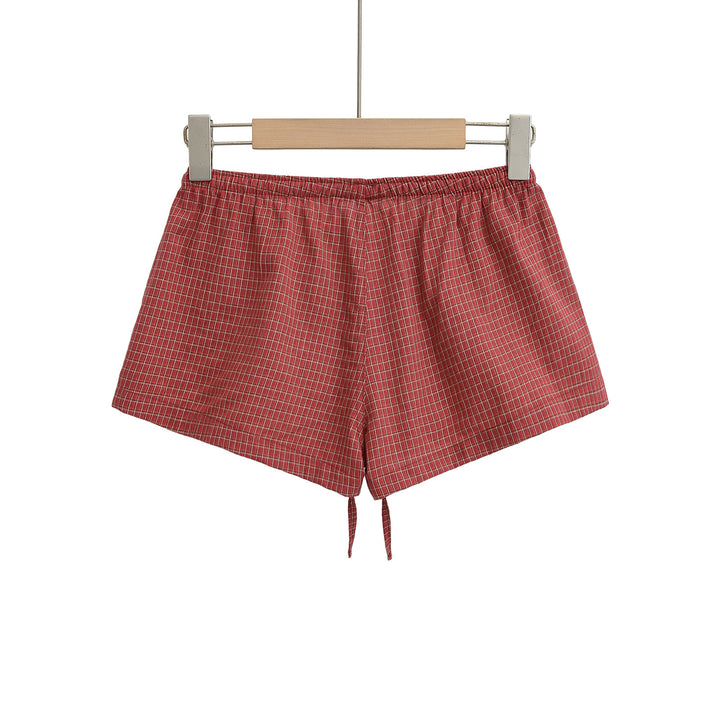 Dame casual shorts med justerbar snøre og ternet mønster Stilla