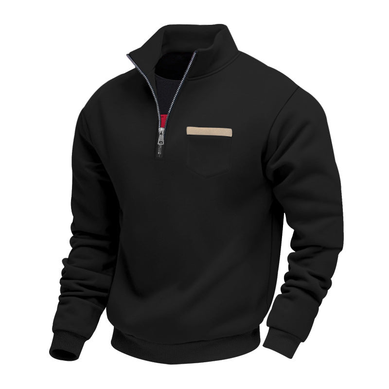 Herren nan sweatshirt med halv lynlås, ståkrave og brystlomme Skovae