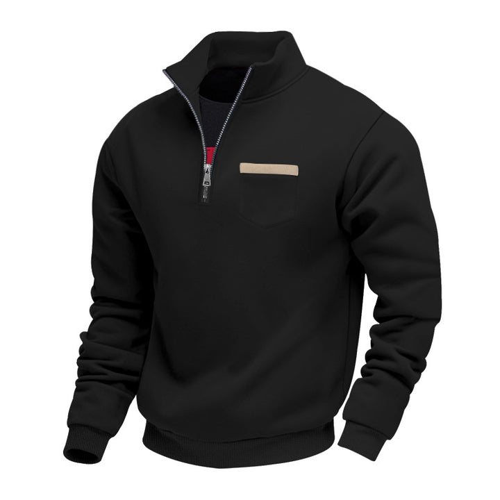 Herren nan sweatshirt med halv lynlås, ståkrave og brystlomme Skovae