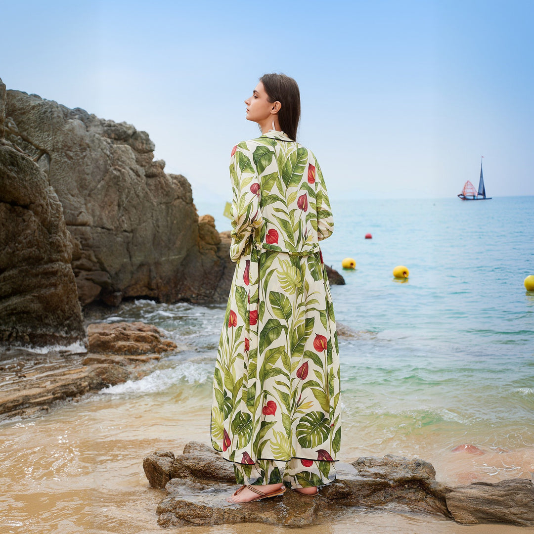 Damer luftig kimono med blomster mønstre Skovae