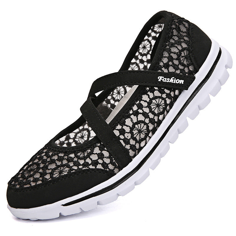 Dame nan hæklede Mary-Jane-sneakers med åndbart spidsmesh og fleksibel let sål Skovae