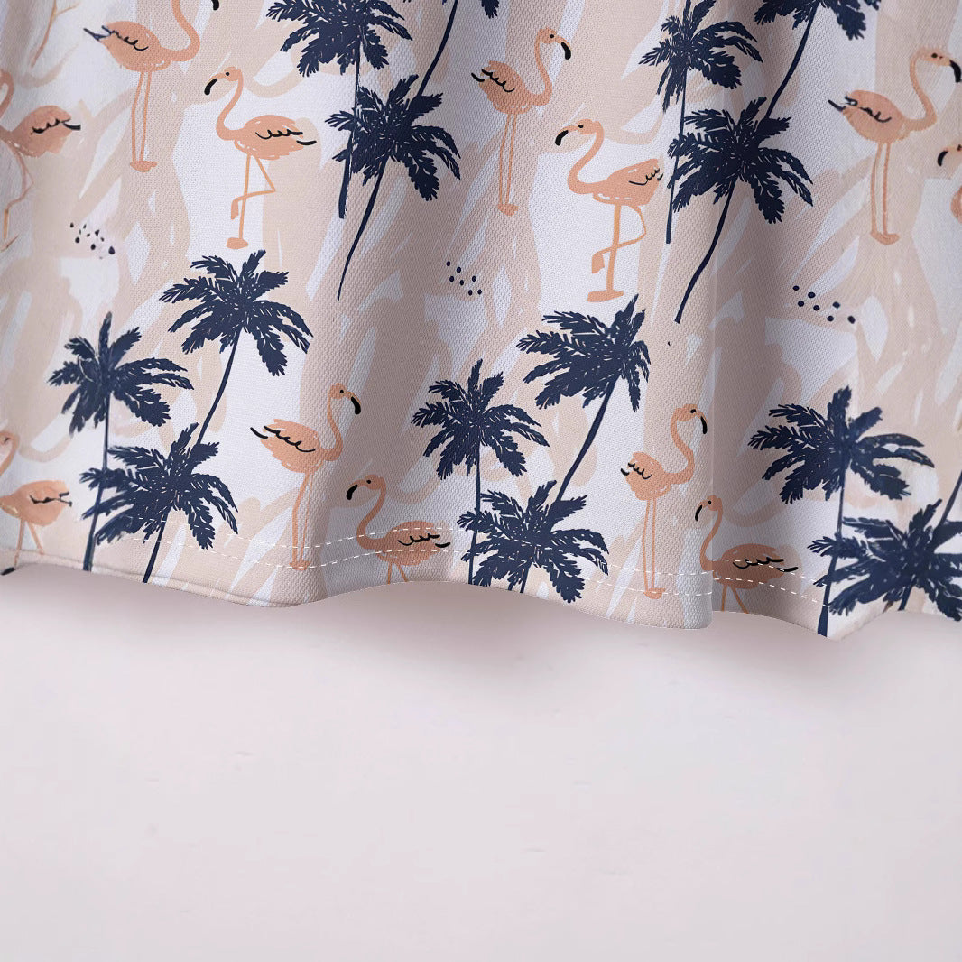 Herrer kortærmet polo med botanisk flamingo- og palmemotiv Stilla