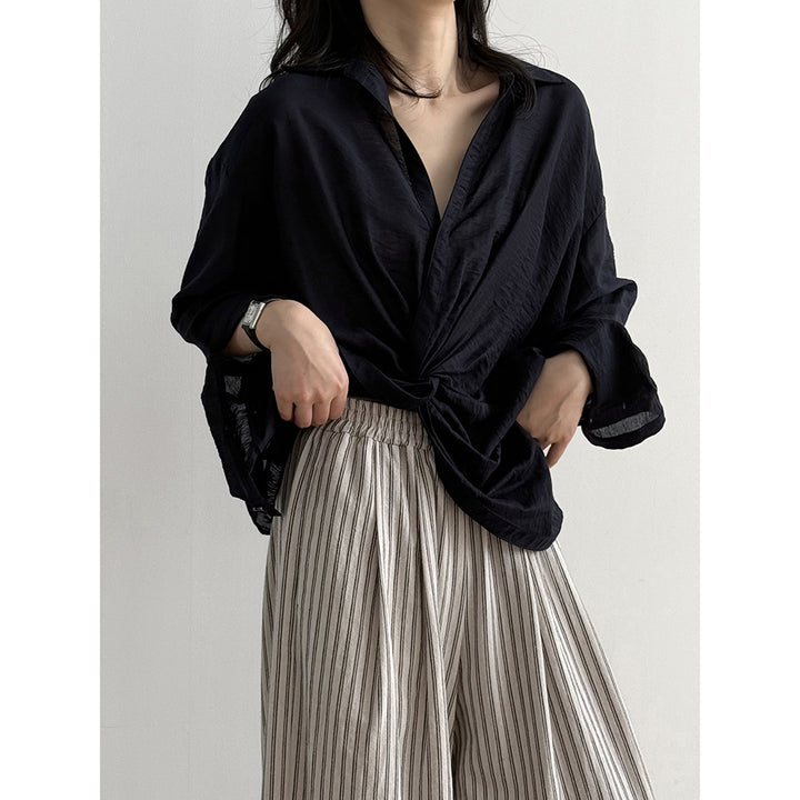 Dame casual bluse med dekorativt knude detaljer og åndbart stof Stilla