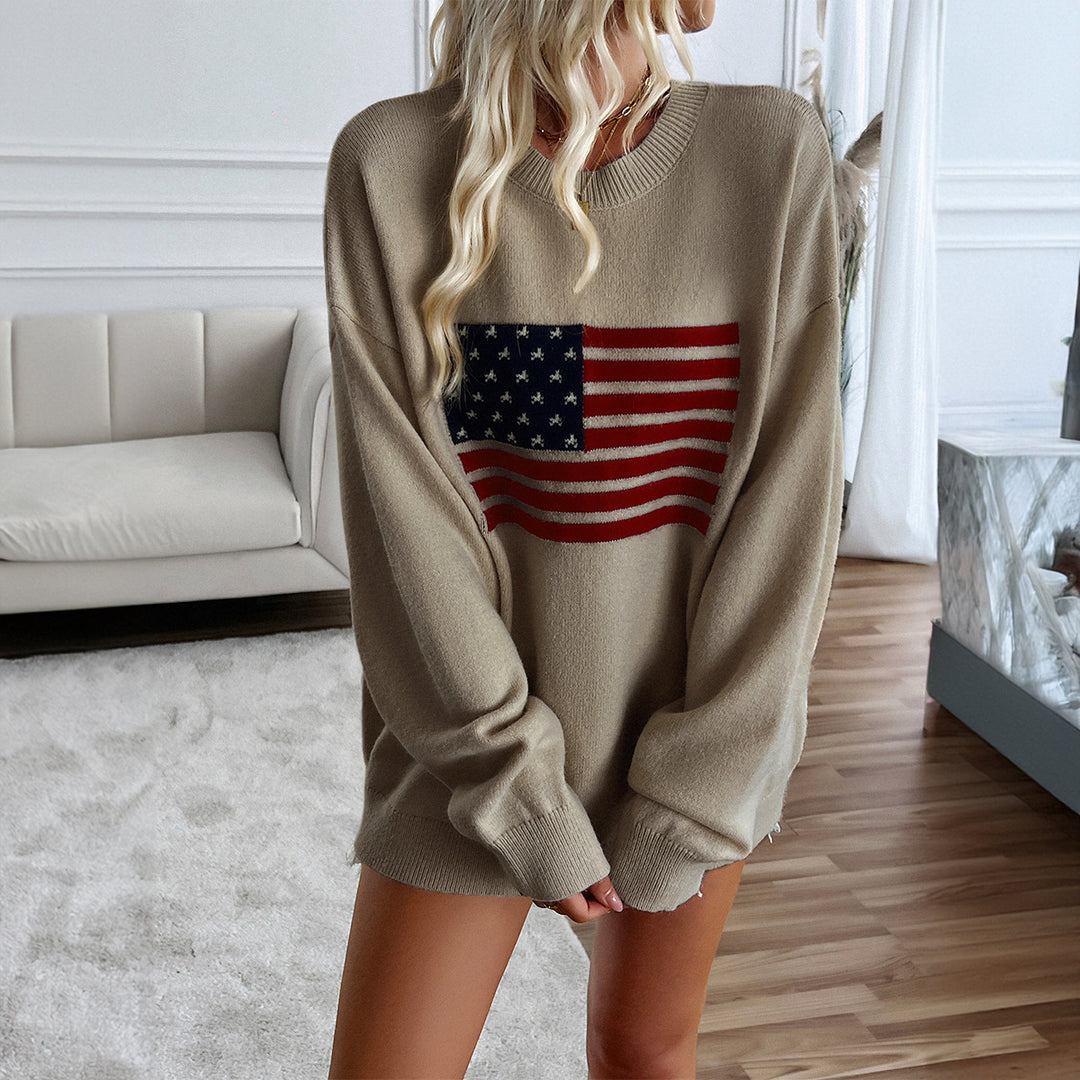 Dame sweatshirt med afslappet snit og US-flagmotiv Stilla