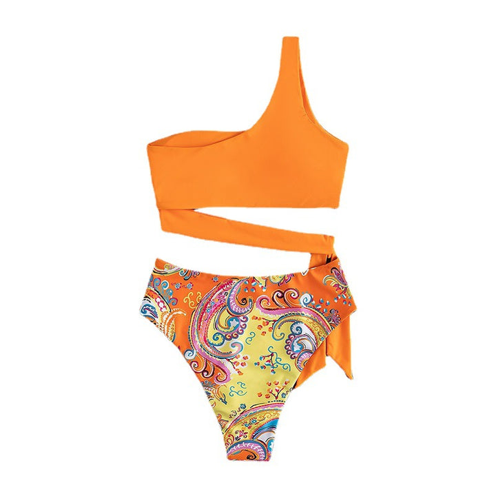 Dame triangel-bikini med asymmetrisk top og elegant indpakningsbånd Skovae