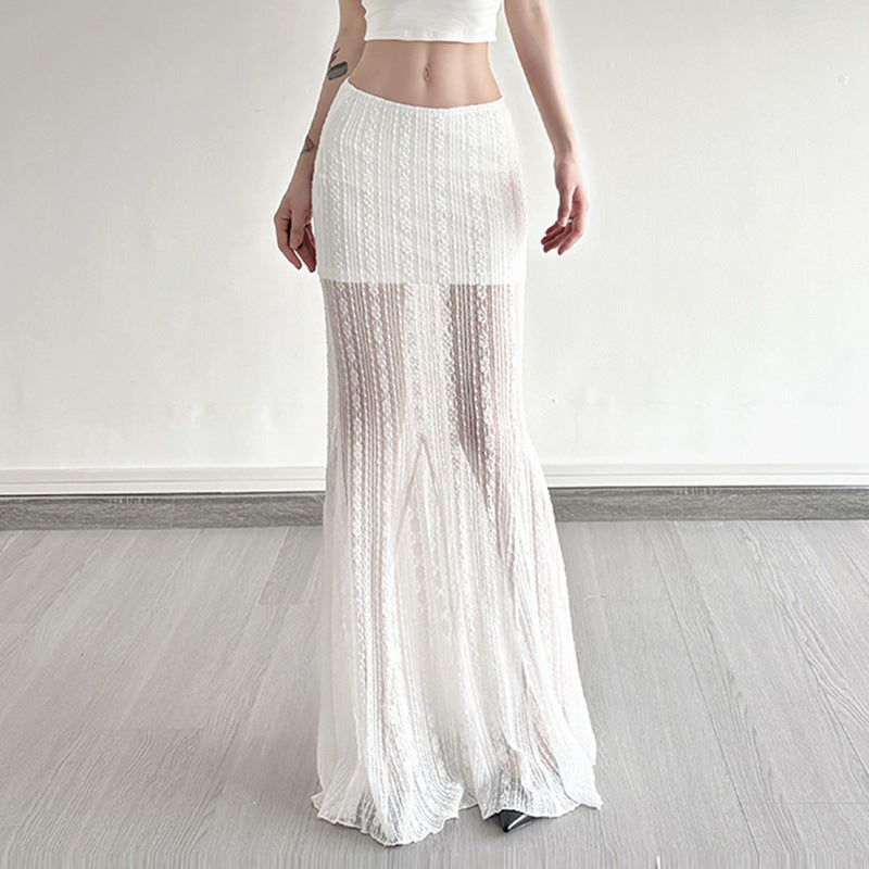 Damen eleganter Spitzen-Midirock mit asymmetrischem Schnitt Skovae