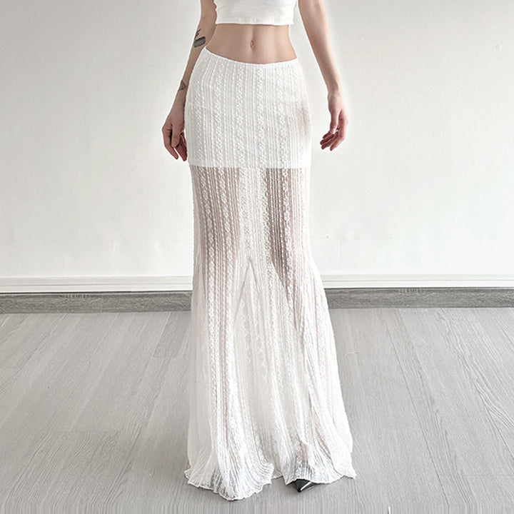 Damen eleganter Spitzen-Midirock mit asymmetrischem Schnitt Skovae
