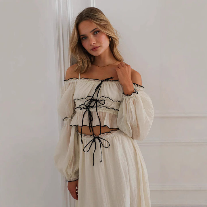 Kvinders luftige crop top med flæser og bælte Stilla