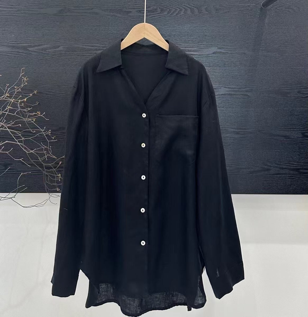 Femme Linned Langærmet Button-Up Skjorte Stilla