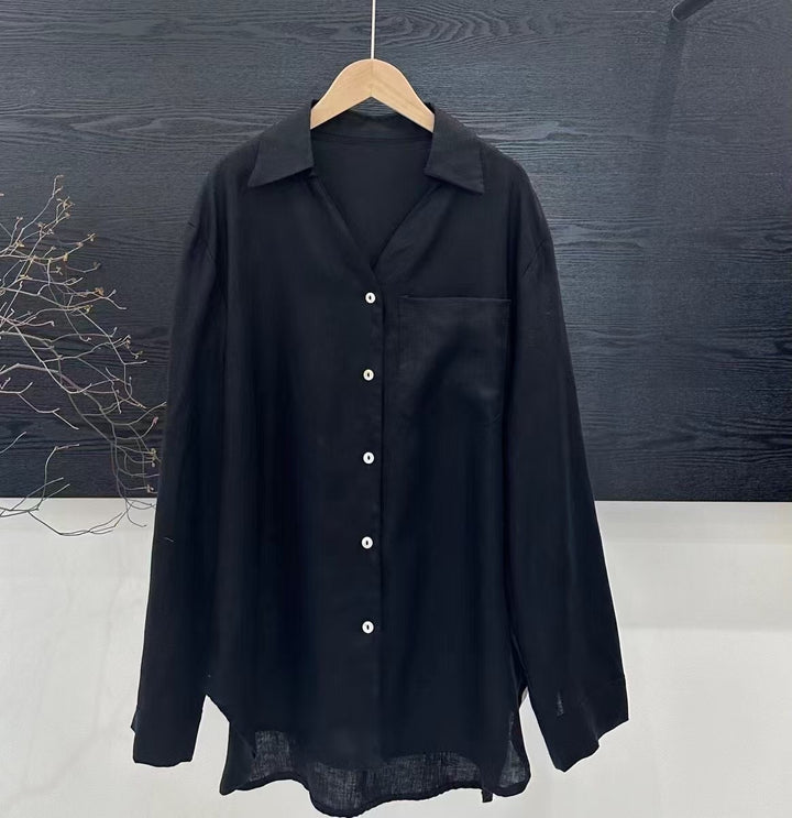 Femme Linned Langærmet Button-Up Skjorte Stilla