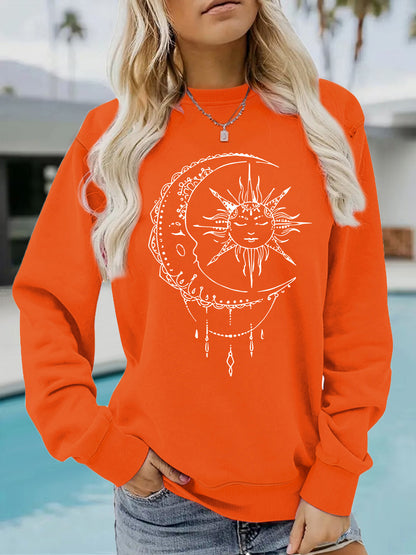 Kvinders sweatshirt med kunstnerisk sol- og månedesign Stilla