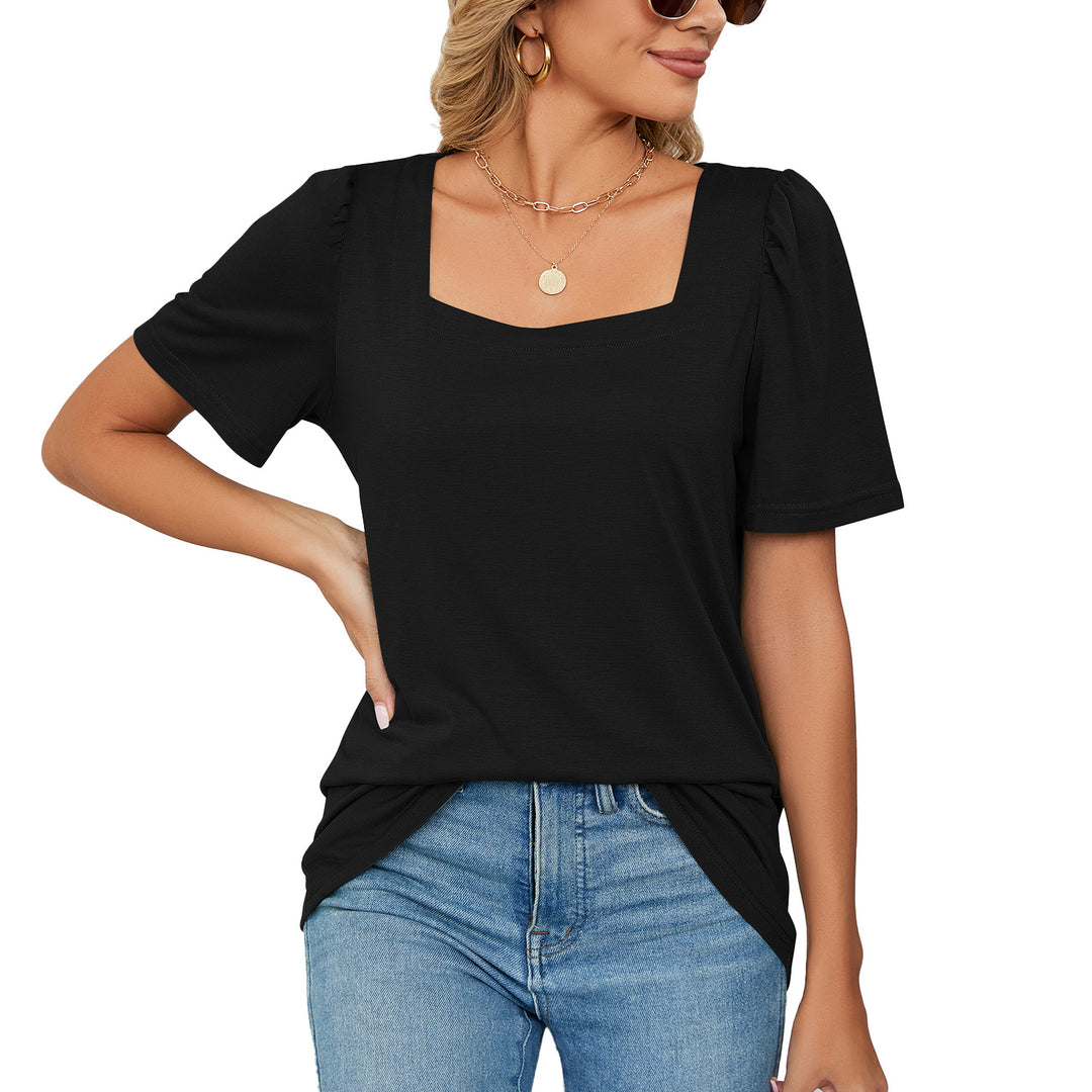 Dame Elegant T-shirt med firkantet udskæring og pufærmer Stilla