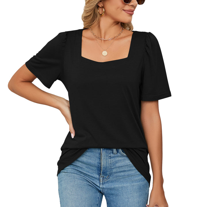 Dame Elegant T-shirt med firkantet udskæring og pufærmer Stilla