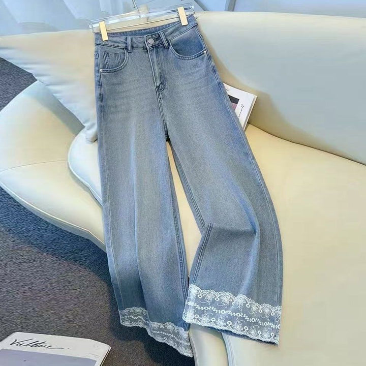 Kvinders brede jeans med delikat blonder trim Stilla