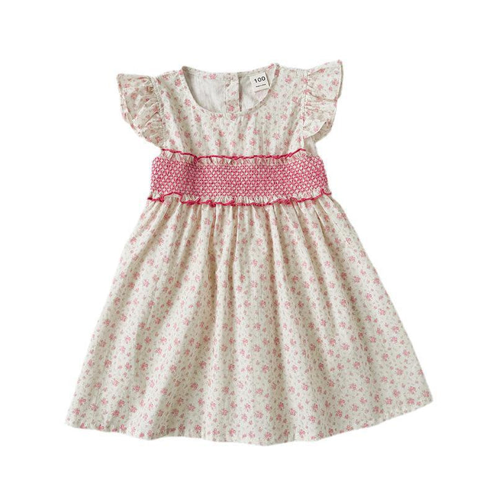 Pige Volangstoff Blomster Smocked Kjole Stilla