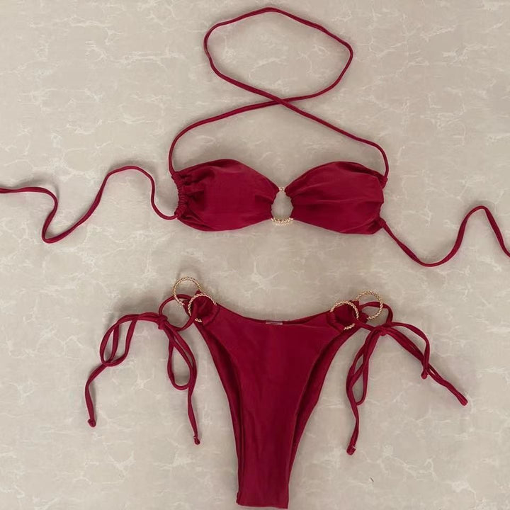 Dame bandeau-bikini med gyldne accenter Skovae