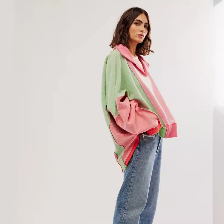 Dame Oversized Hættebluse med moderne farveblokdetaljer Stilla