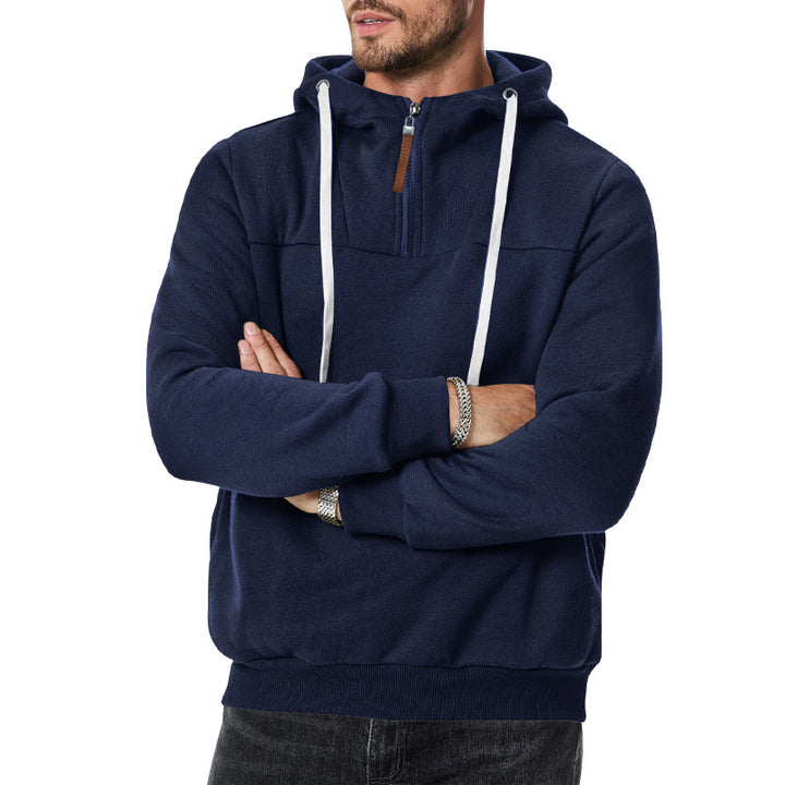 Herre nan Sweat-Halfzip med struktureret inderside, justerbar hætte og bred ribkant Skovae