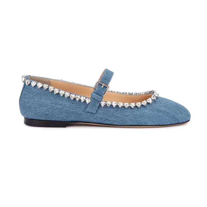 Femme dekorerede Mary Jane ballerinaer med rhinestones Stilla